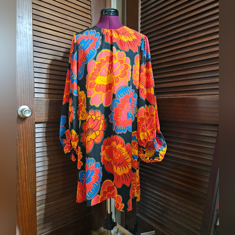 Mud Pie Black Dress with Red, Yellow and Blue Floral Print
